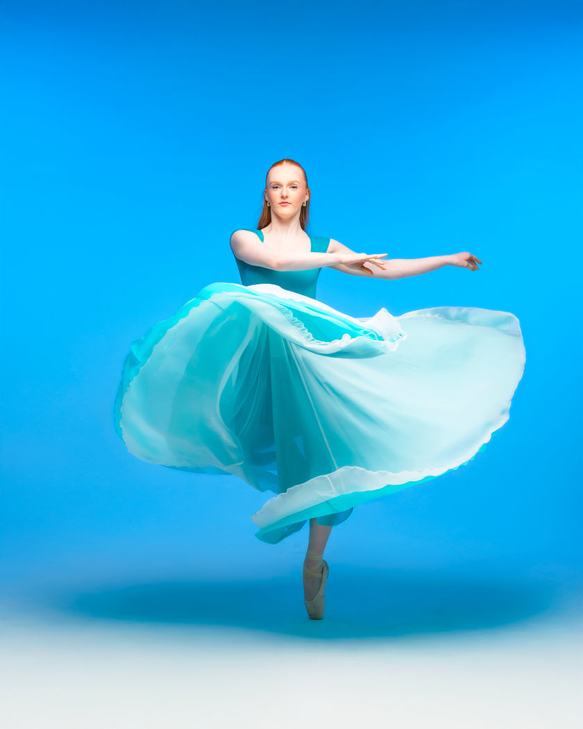 Kinetic Ethereal Double Chiffon Skirt Aqua/White