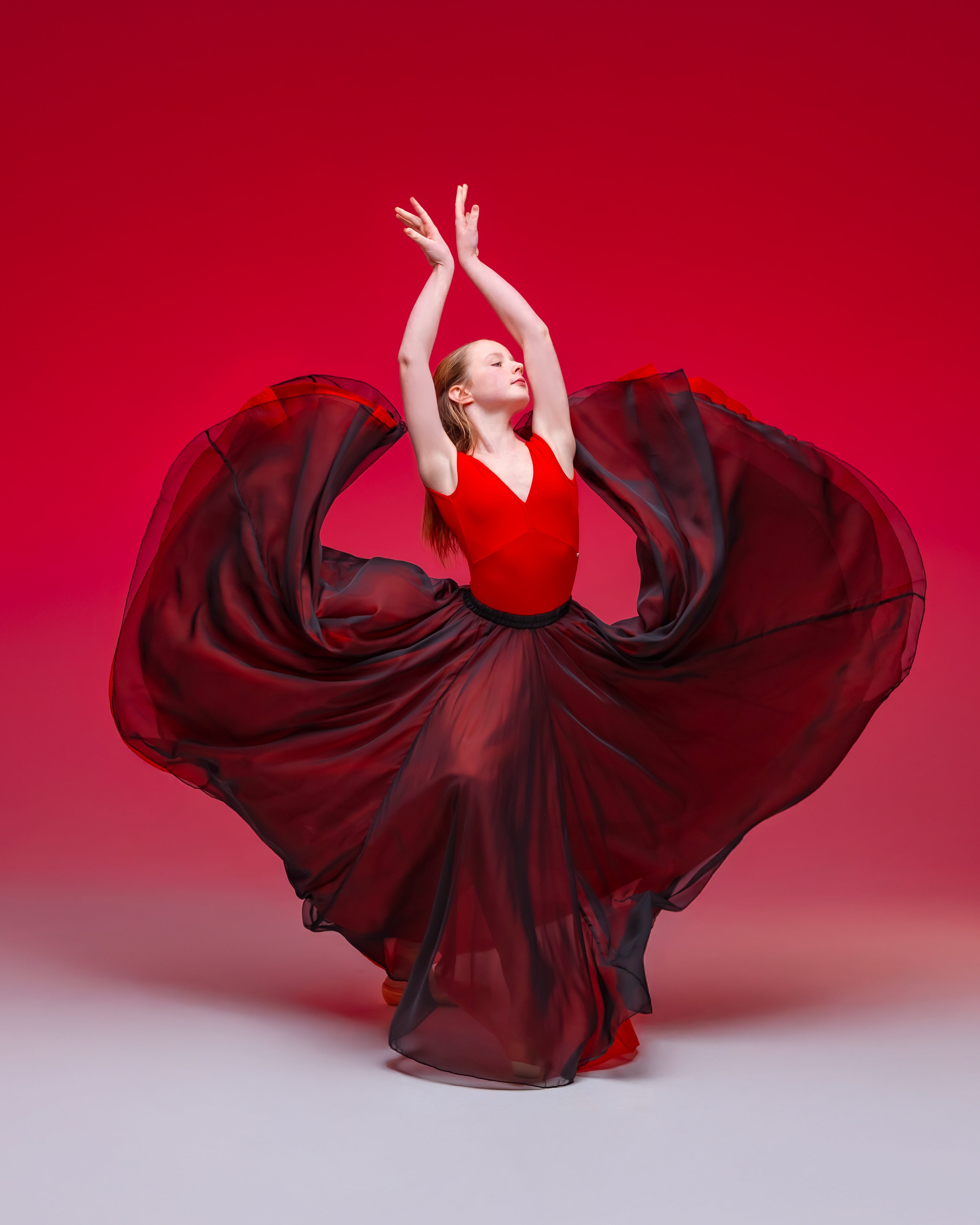 Kinetic Ethereal Double Chiffon Skirt Black Red