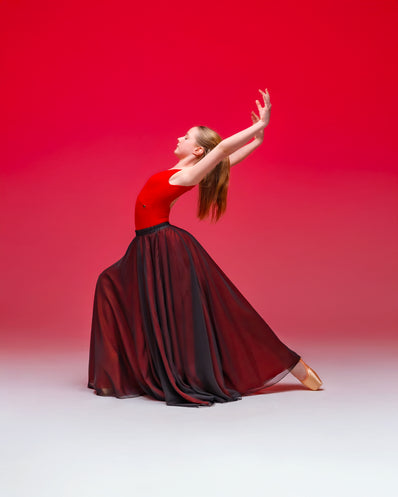 Kinetic Ethereal Double Chiffon Skirt Black Red