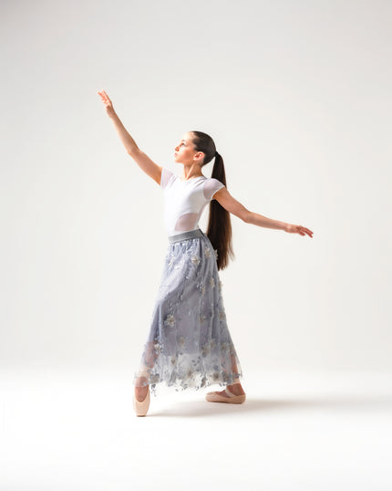 Kinetic 3D Floral Skirt Silver