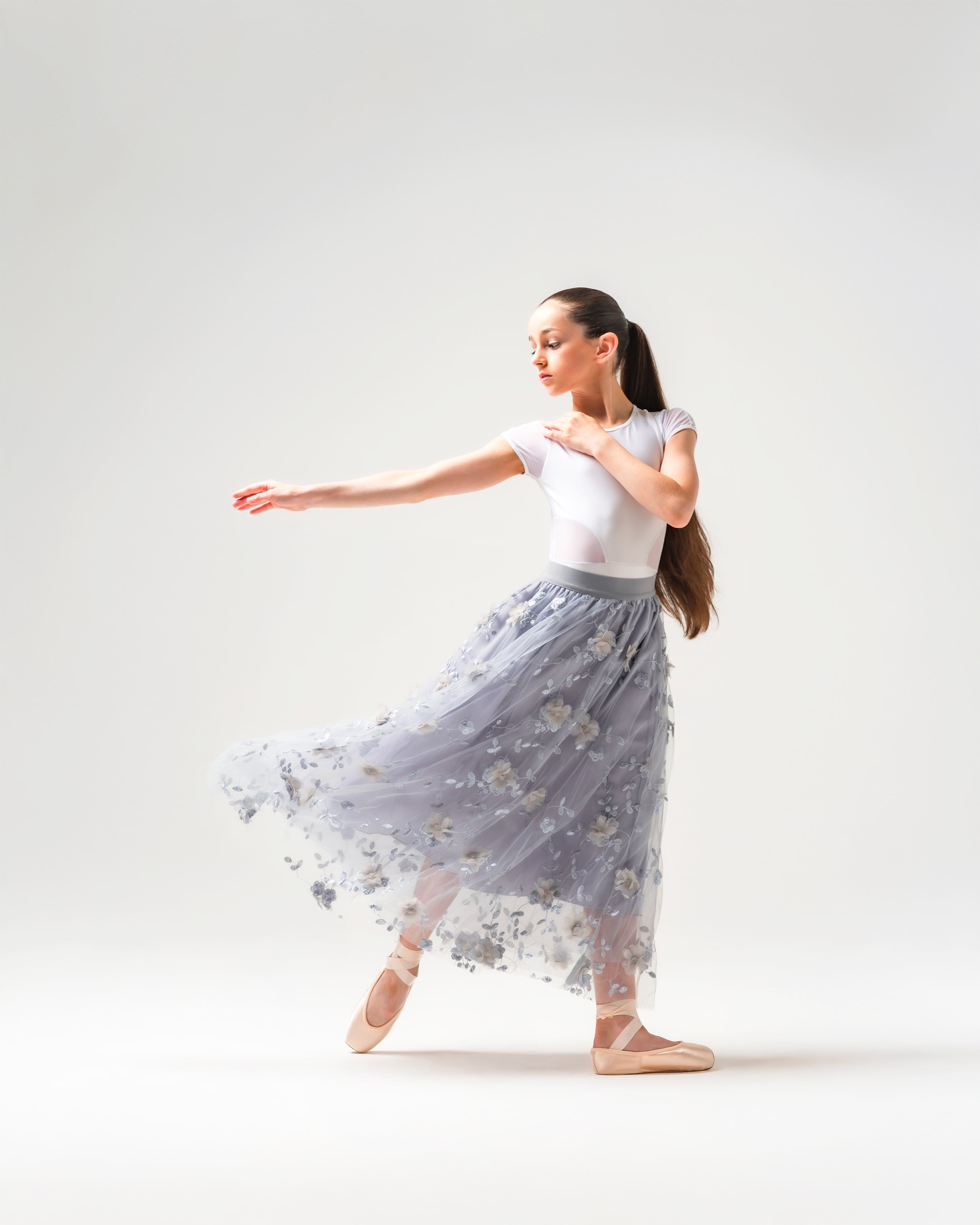 Kinetic 3D Floral Skirt Silver