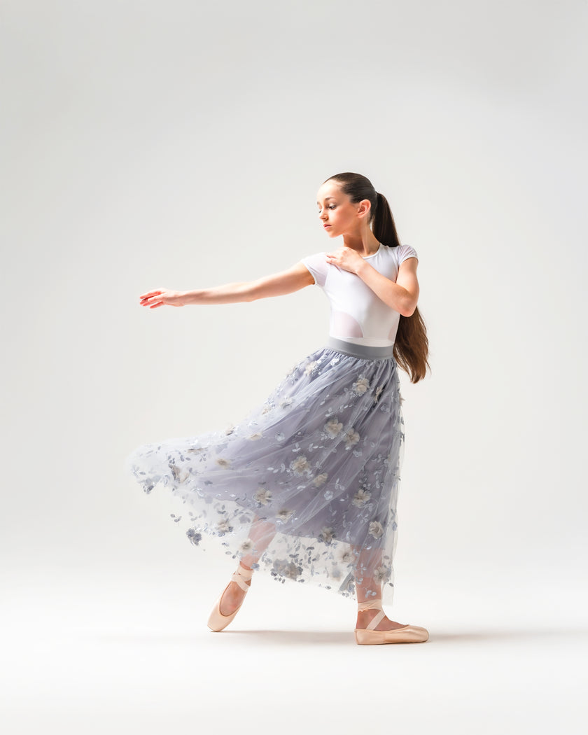 Kinetic 3D Floral Skirt Silver