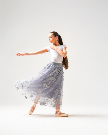 Kinetic 3D Floral Skirt Silver