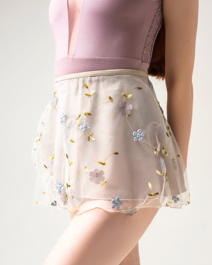 Kinetic Embroidery Lace Up Wrap Skirt - Lavender