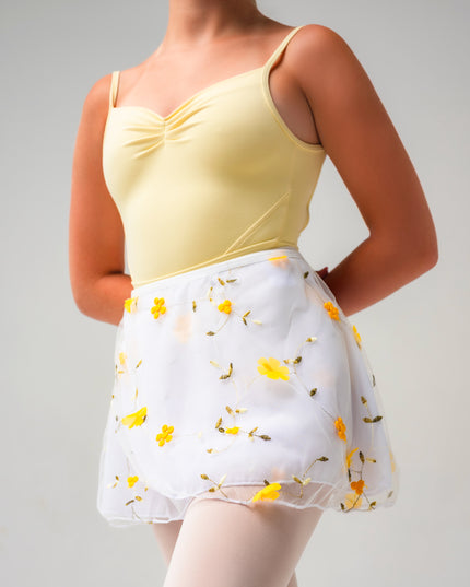 Kinetic Embroidery Lace Up Wrap Skirt - Yellow Daisy
