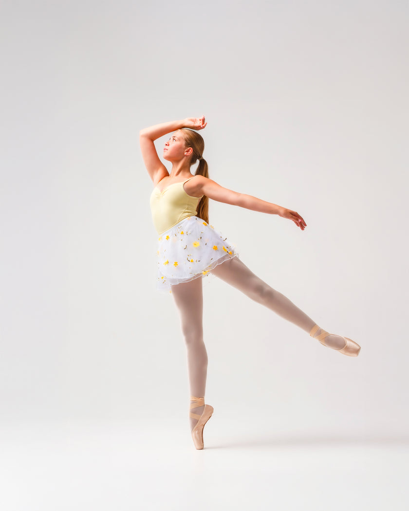 Kinetic Embroidery Lace Up Wrap Skirt - Yellow Daisy